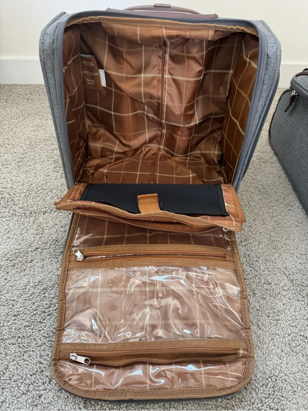 London Fog Gray Travel Luggage Set with Brown Trim - 2-Piece Spinner and Tote - Picture 2 of 8